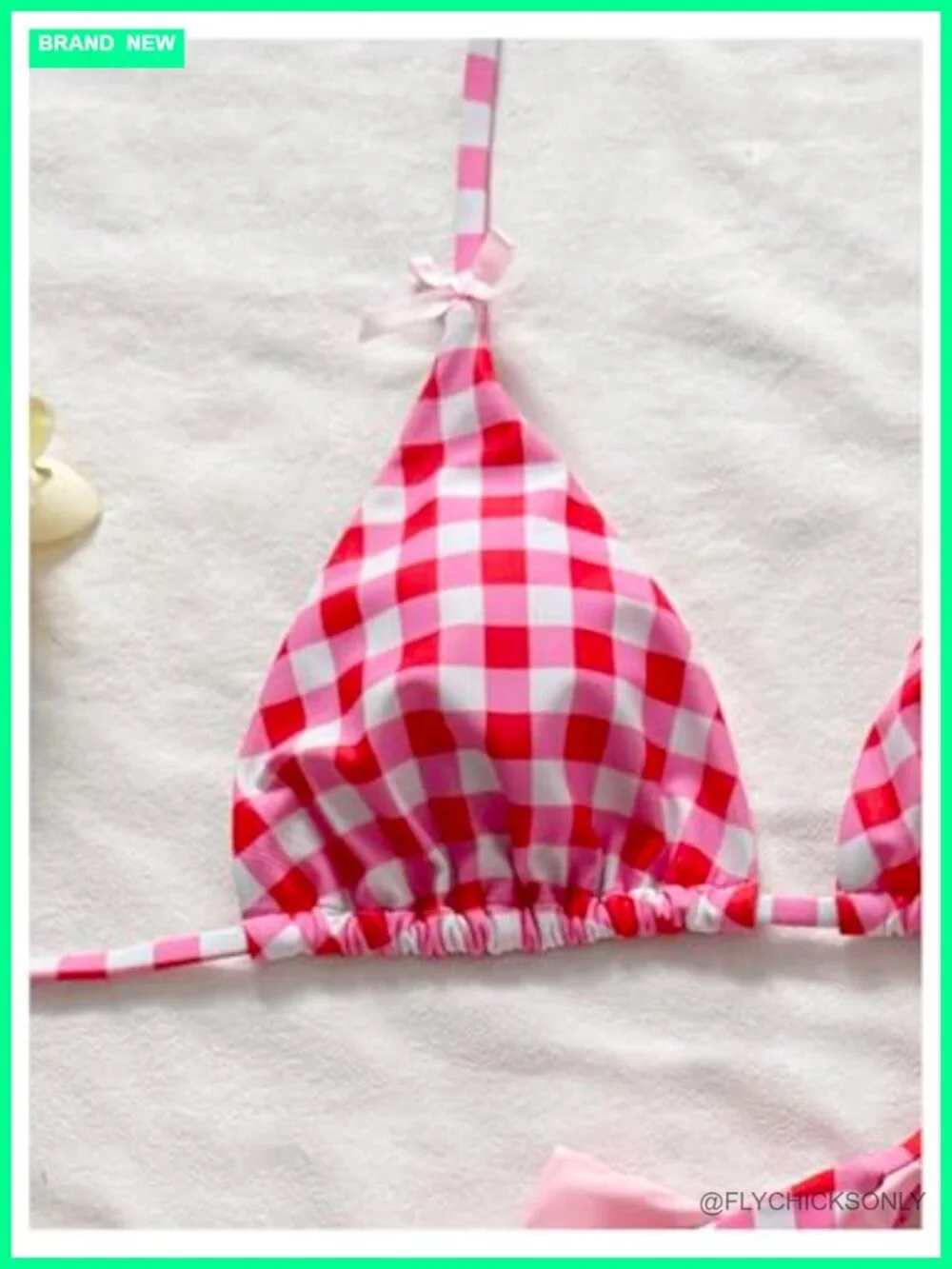 Gingham Bow String Bikini Set with Thong and Beach Shorts
